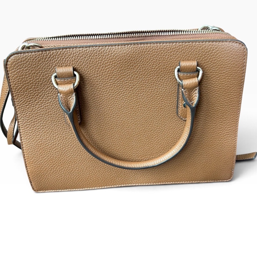 Kate Spade New York Pebbled Leather Satchel Crossbody Bag Tan Brown PXRU6669